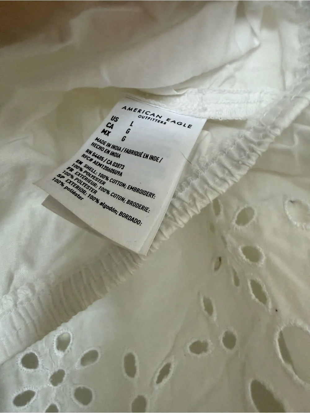 American Eagle Outfitters White Eyelet Long-Sleeve High Neck Cotton Crop Top - Picture 6 of 6
